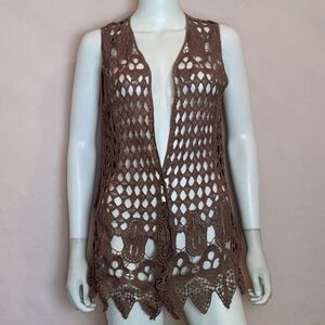 Crochet Festival Hippie Open Front Sleeveless Bohemian Cardigan Top